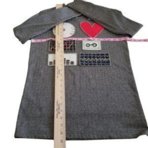 YMLA Ribbed Tunic Top Vintage Embellished V Neck Long Sleeve Gray Black Small - Picture 5 of 8